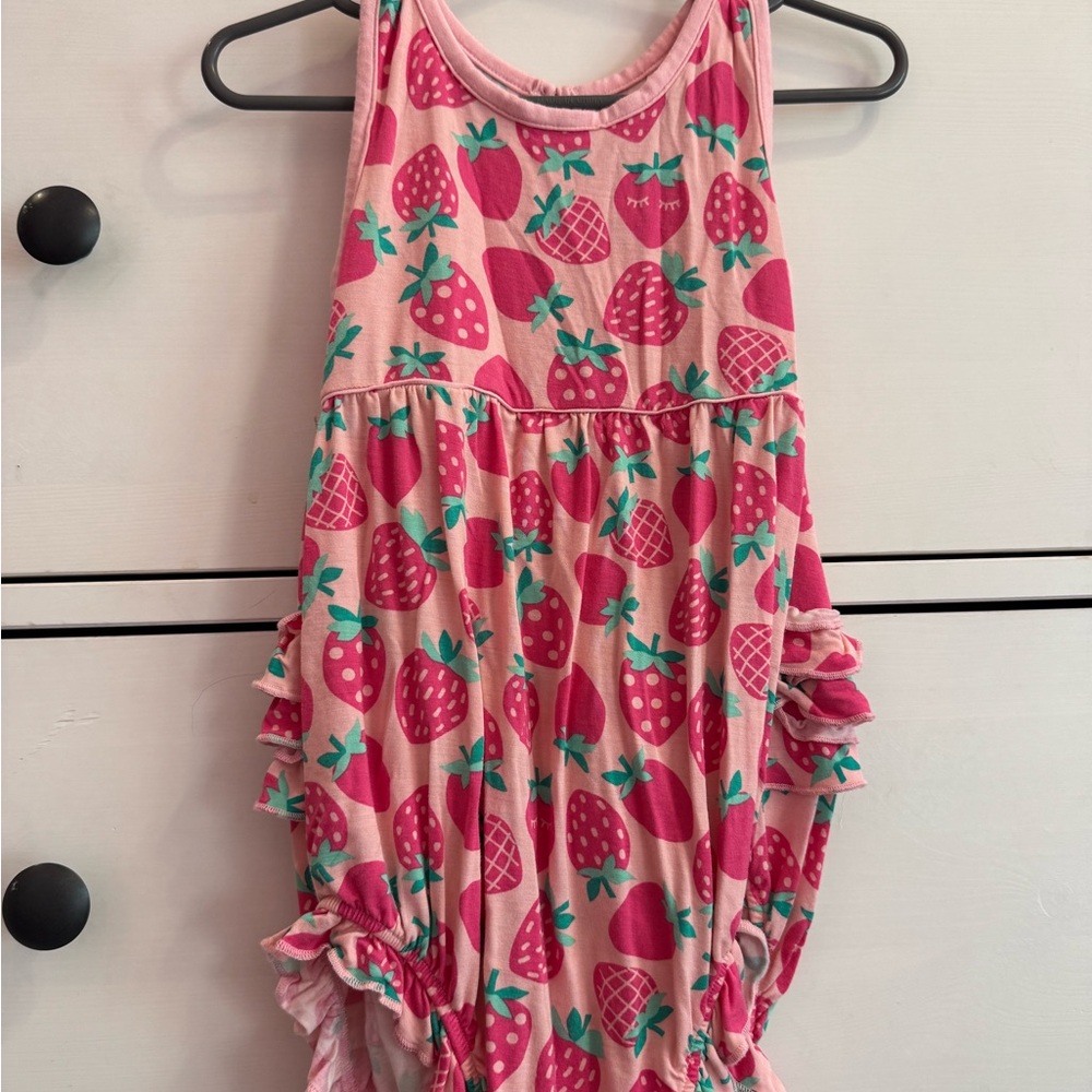 Strawberry Print Pink Little Sleepies Romper